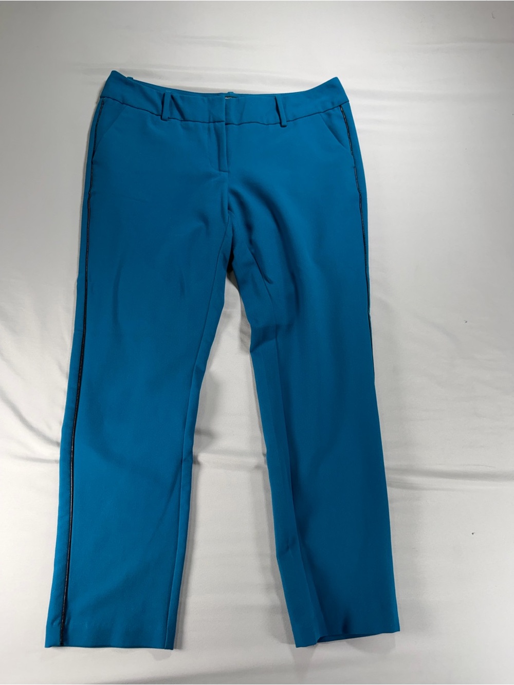 Mossimo Teal Stretch Dress Pants Faux Leather Stripe Size 6 Trousers #1045